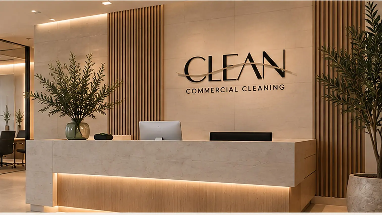 Modern commercial front desk and reception area
