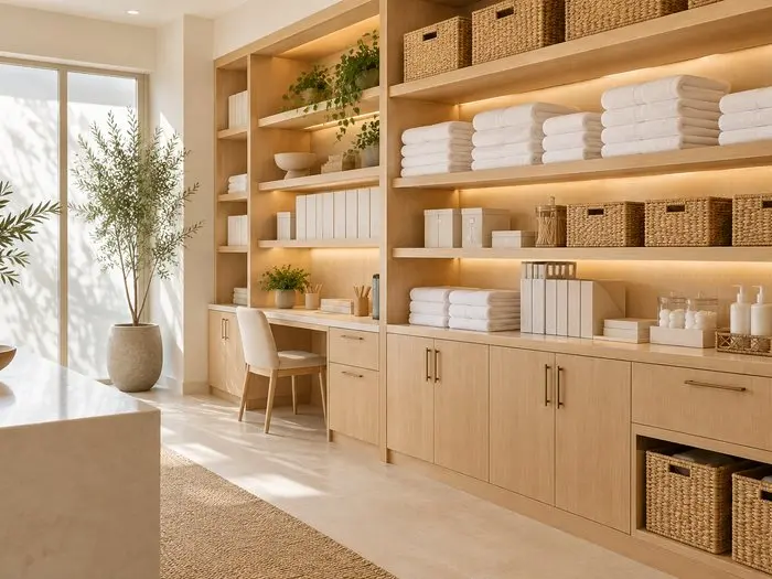 Professionally organized commercial shelving and storage